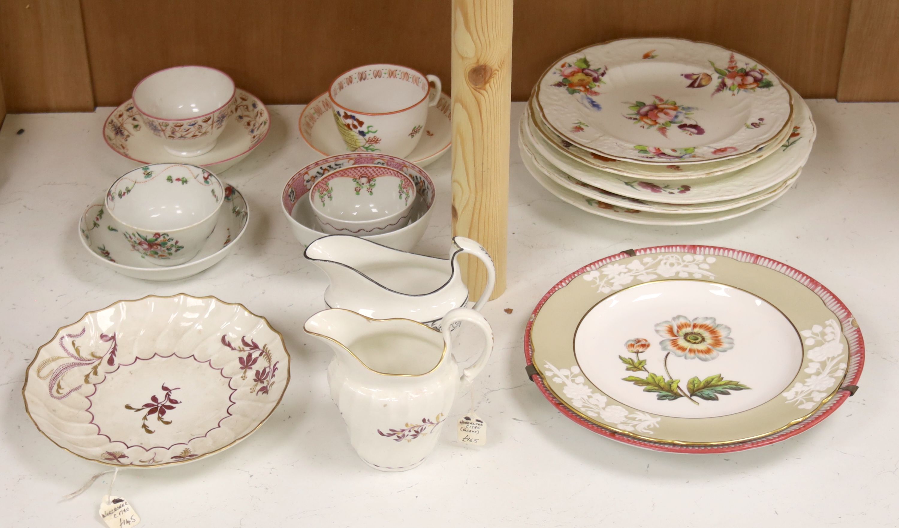 A group of late 18th / early 19th century English porcelain teaware and plates